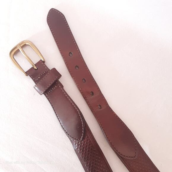 Distressed All Leather Surcingle Belt 3XL Waist Tooled Diamond Pattern Brown - Picture 6 of 13